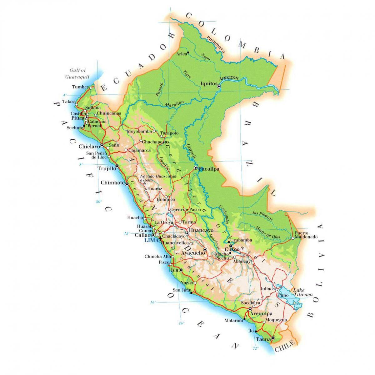 карта фізічная карта Перу